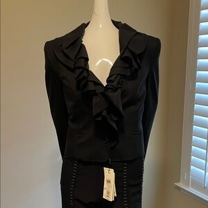 D&G DOLCE & GABBANA RUFFLE DEEP V-NECK COLLAR BLAZER WOOL SILK BLEND NWT US6